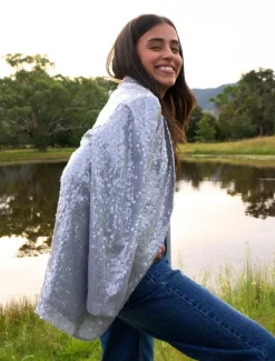 Anais Sequin Jacket Blue