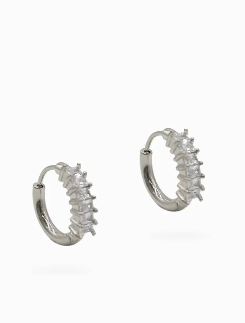 Baguette Crystal Hoops Silver