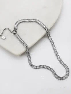 Baguette Crystal Necklace Silver