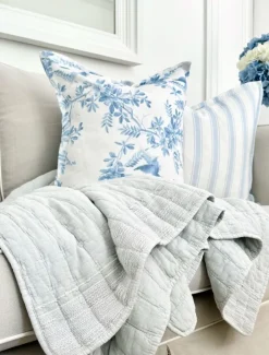Birds in Flight Linen Cushion Light Blue