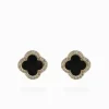 Black Enamel Clover Studs