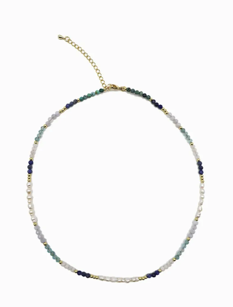 Blue Stone and Pearl Necklace