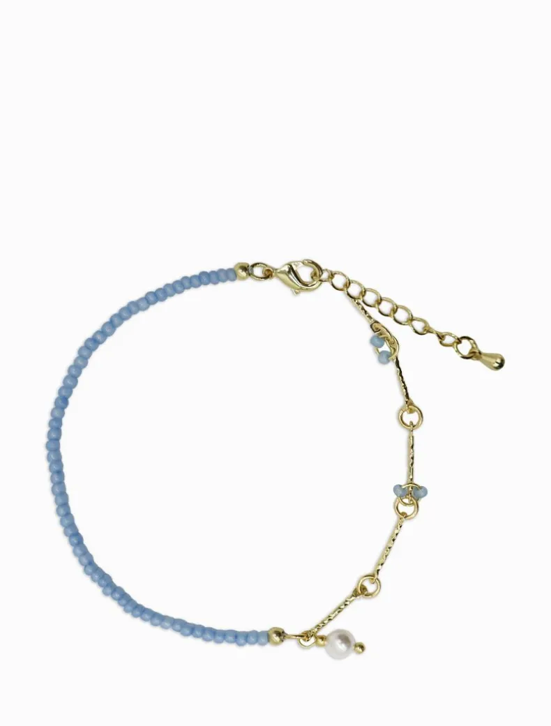 Blue Stone Pearl and Gold Bracelet