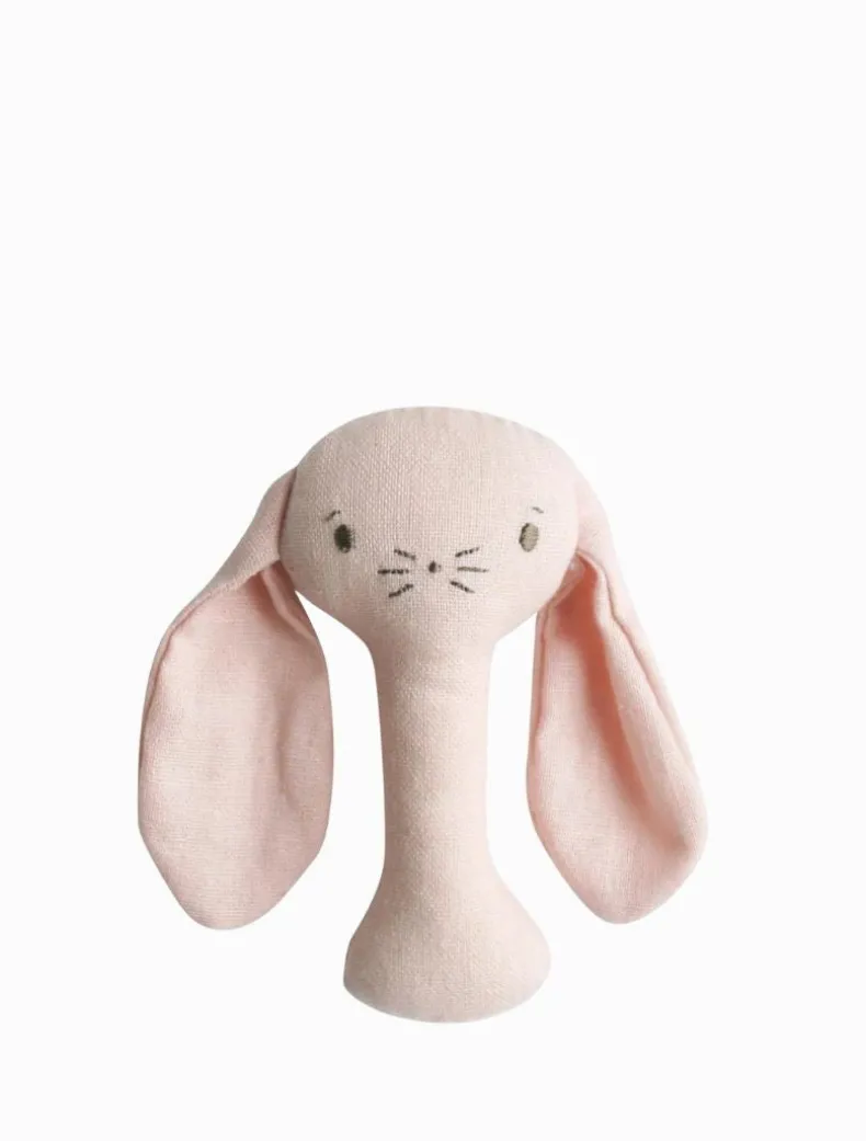 Bobby Bunny Stick Rattle Linen Pink