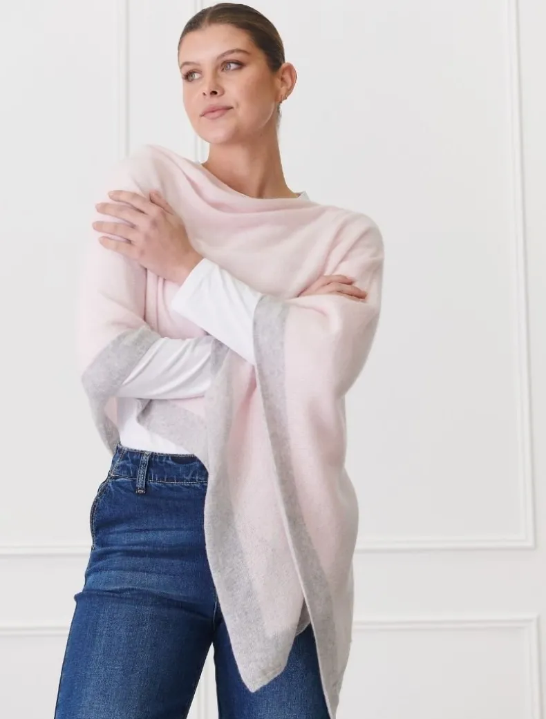 Cashmere Border Ponchette Pink Grey