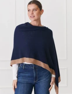 Cashmere Border Ponchette Navy Tan