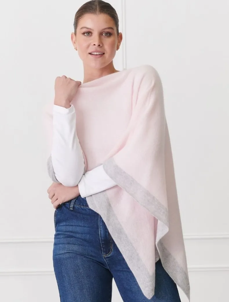 Cashmere Border Ponchette Pink Grey