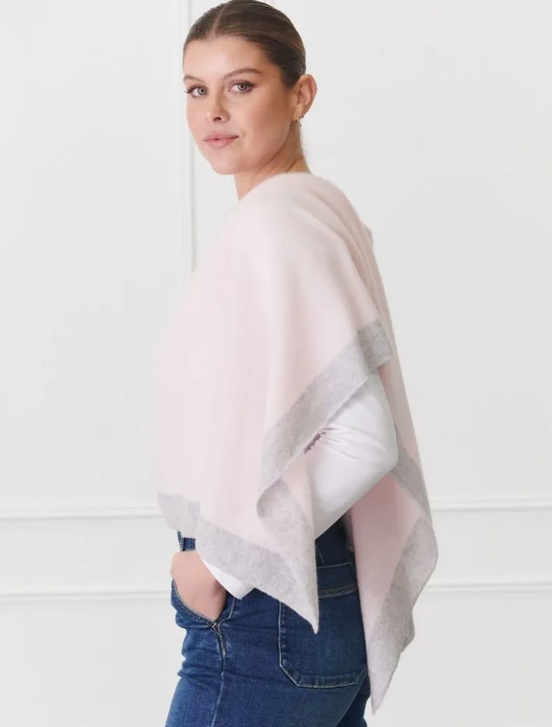 Cashmere Border Ponchette Pink Grey