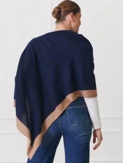 Cashmere Border Ponchette Navy Tan