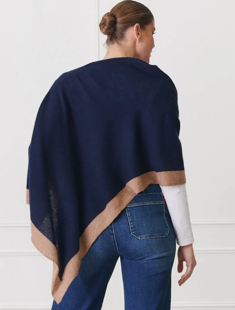 Cashmere Border Ponchette Navy Tan