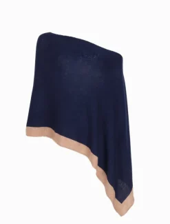 Cashmere Border Ponchette Navy Tan