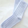 Cashmere Cable Knit Bed Socks Blue