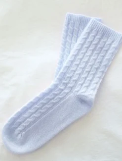Cashmere Cable Knit Bed Socks Blue