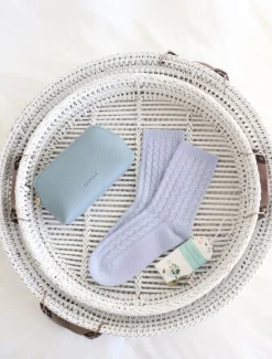Cashmere Cable Knit Bed Socks Blue