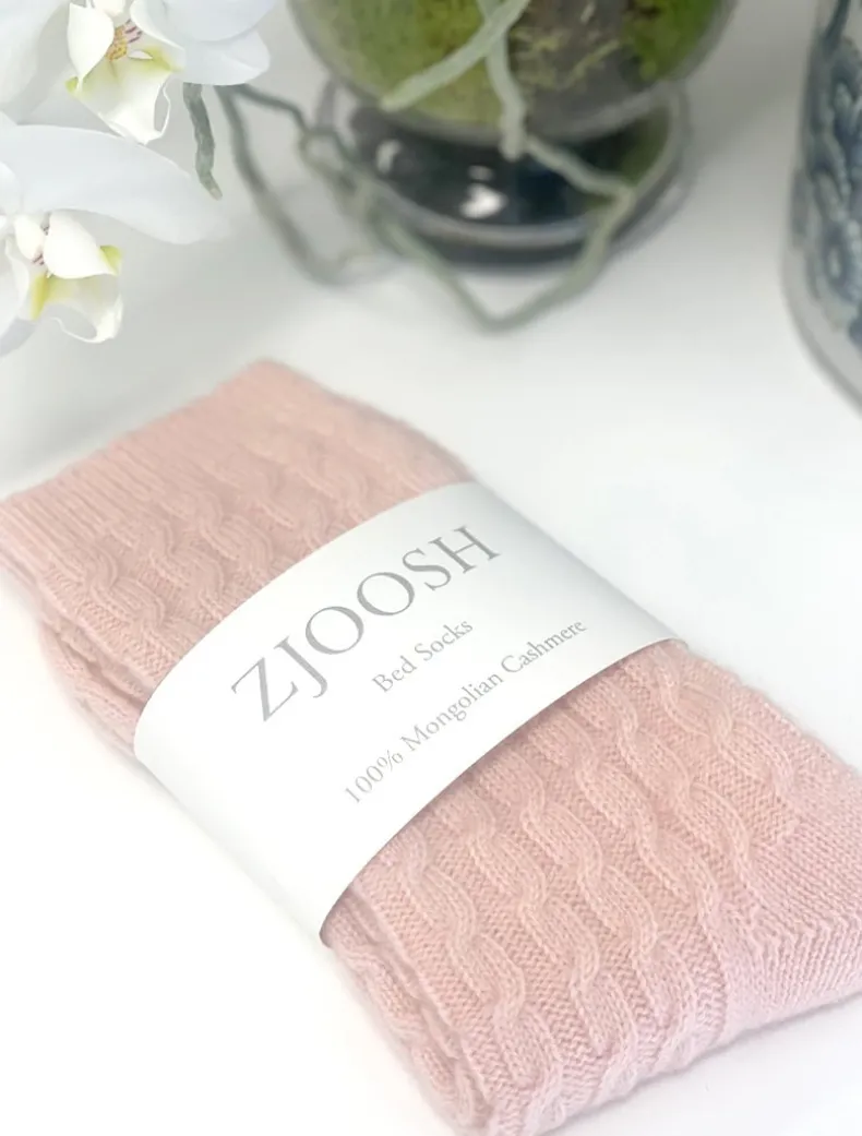 Cashmere Cable Knit Bed Socks Pink