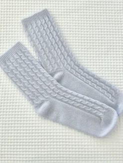 Cashmere Cable Knit Bed Socks Blue