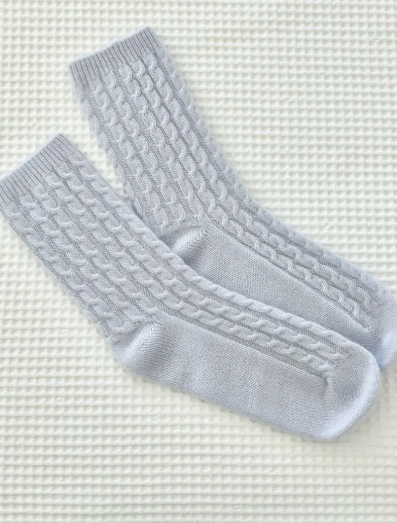 Cashmere Cable Knit Bed Socks Blue