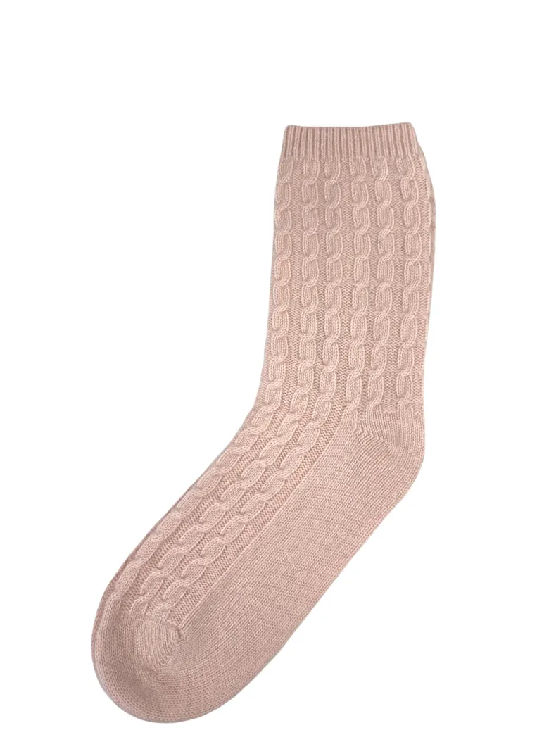 Cashmere Cable Knit Bed Socks Pink