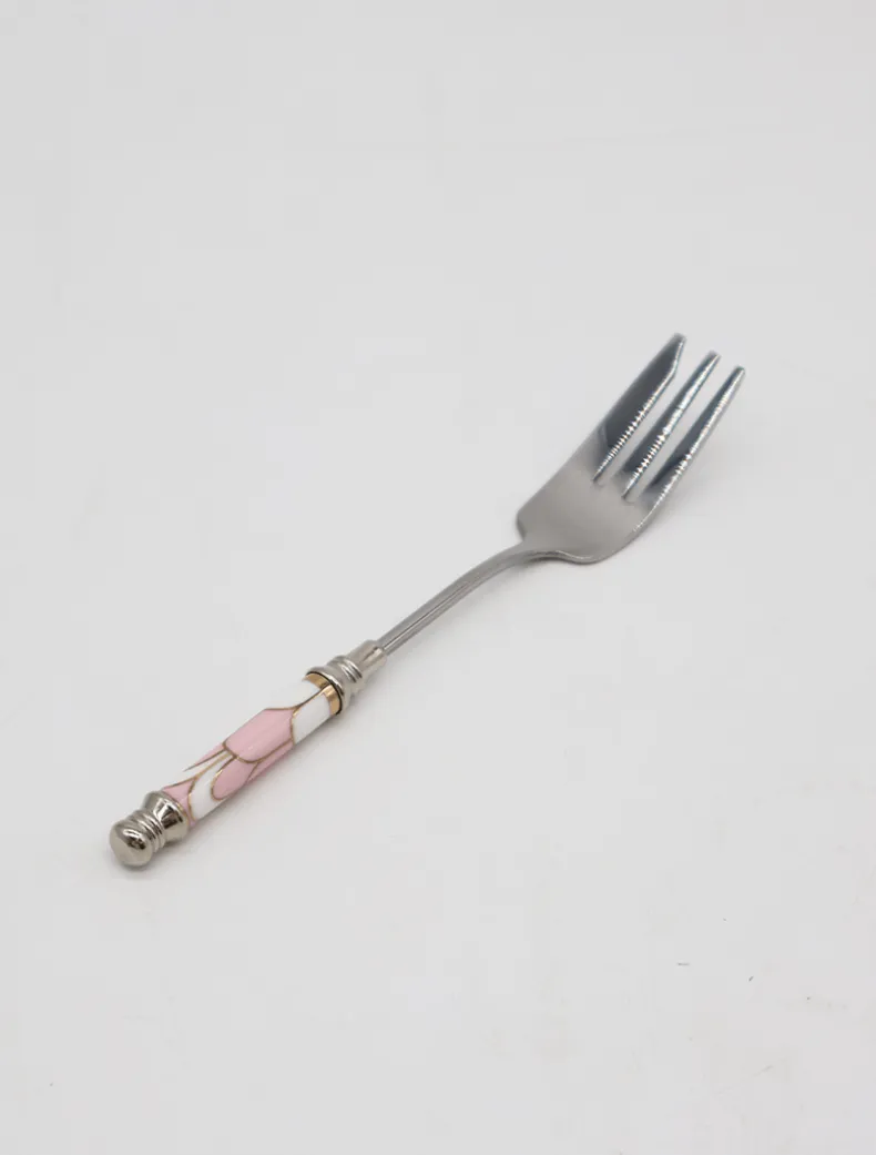 Ceramic Pink Stripe Fork Silver