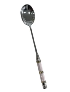 Ceramic Pink Stripe Pattern Spoon Silver