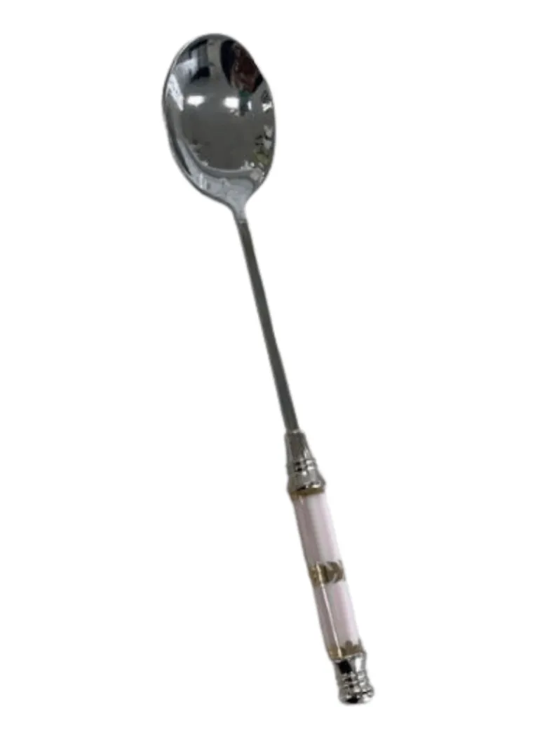 Ceramic Pink Stripe Pattern Spoon Silver