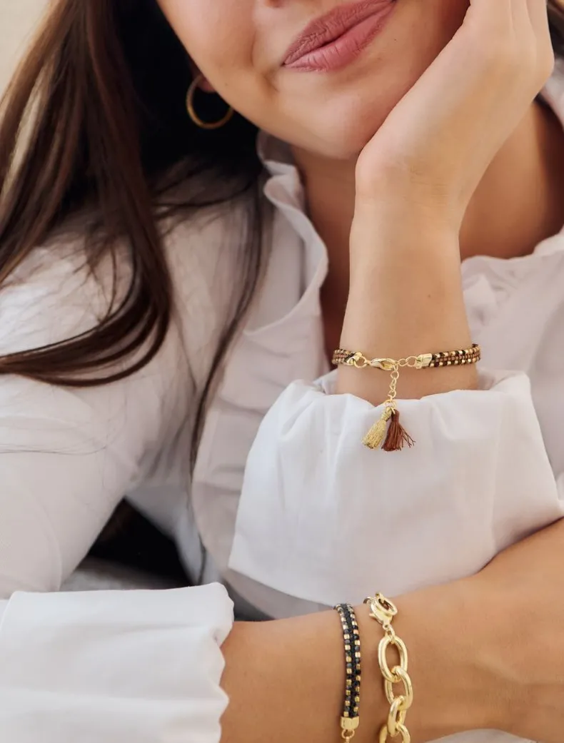 Chocolate Beaded Tassel Bracelet