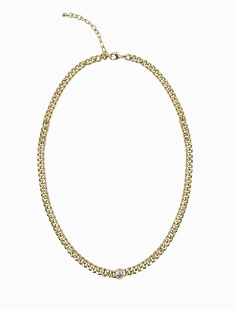 Clear Crystal Necklace Gold