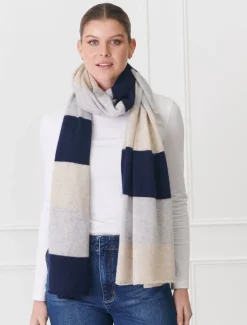Copenhagen Cashmere Scarf Navy Grey Beige