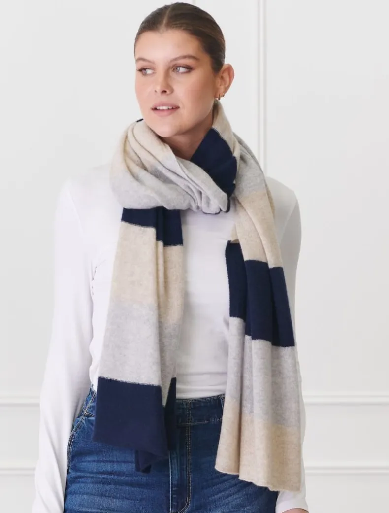 Copenhagen Cashmere Scarf Navy Grey Beige