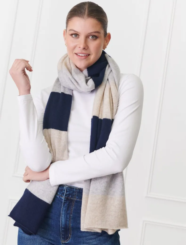 Copenhagen Cashmere Scarf Navy Grey Beige