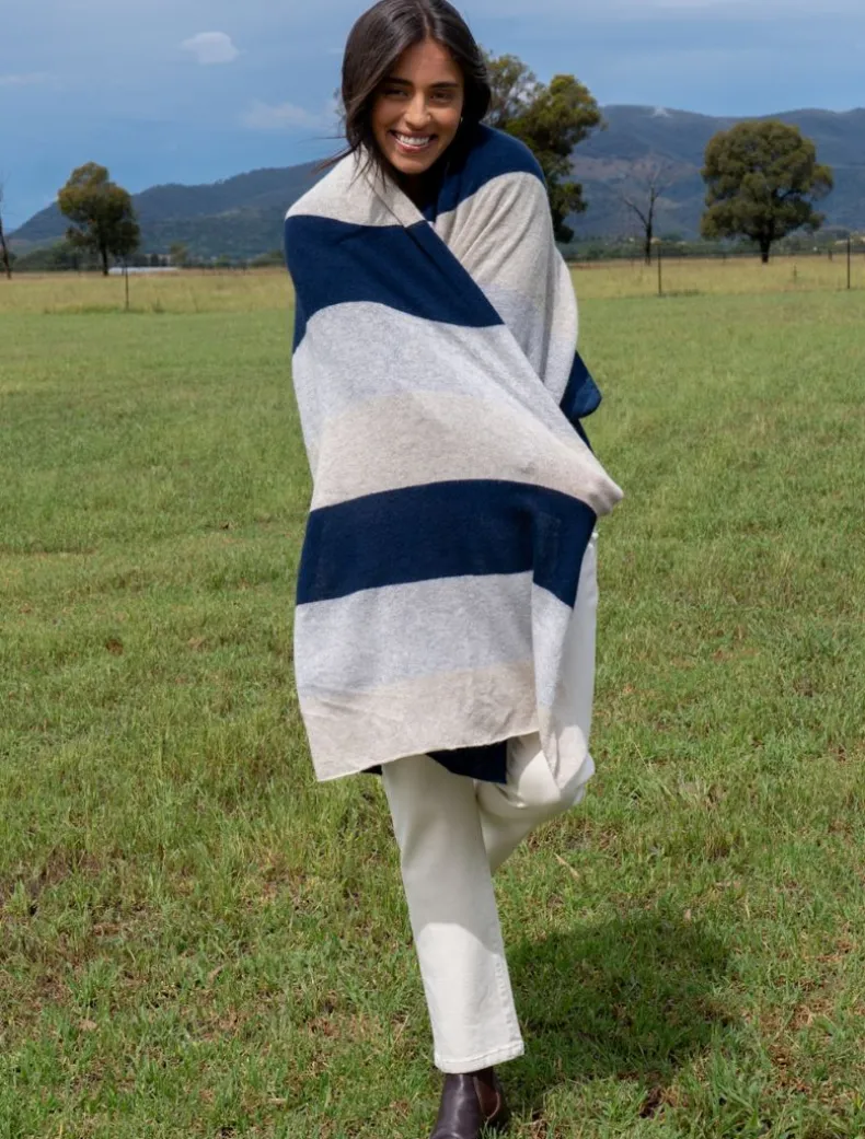 Copenhagen Cashmere Scarf Navy Grey Beige