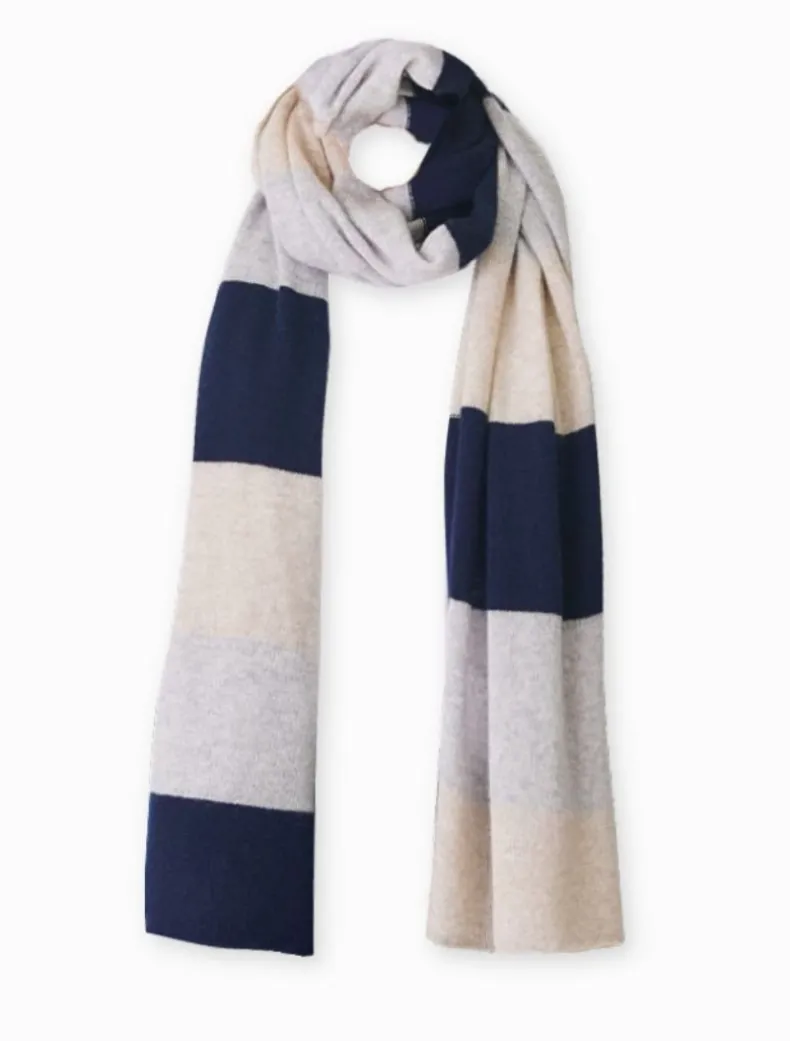 Copenhagen Cashmere Scarf Navy Grey Beige