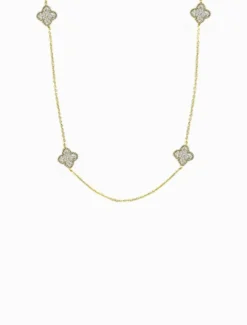 Crusted Clover Necklace Gold