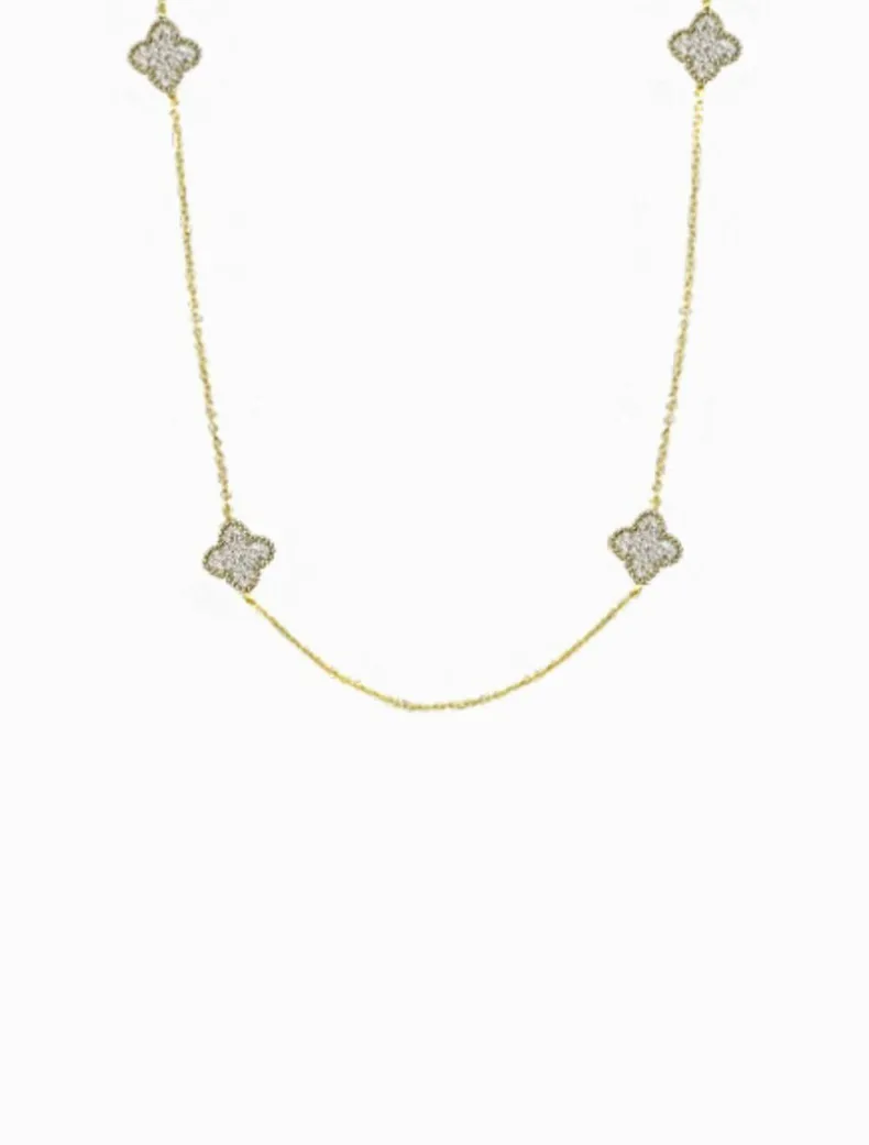 Crusted Clover Necklace Gold