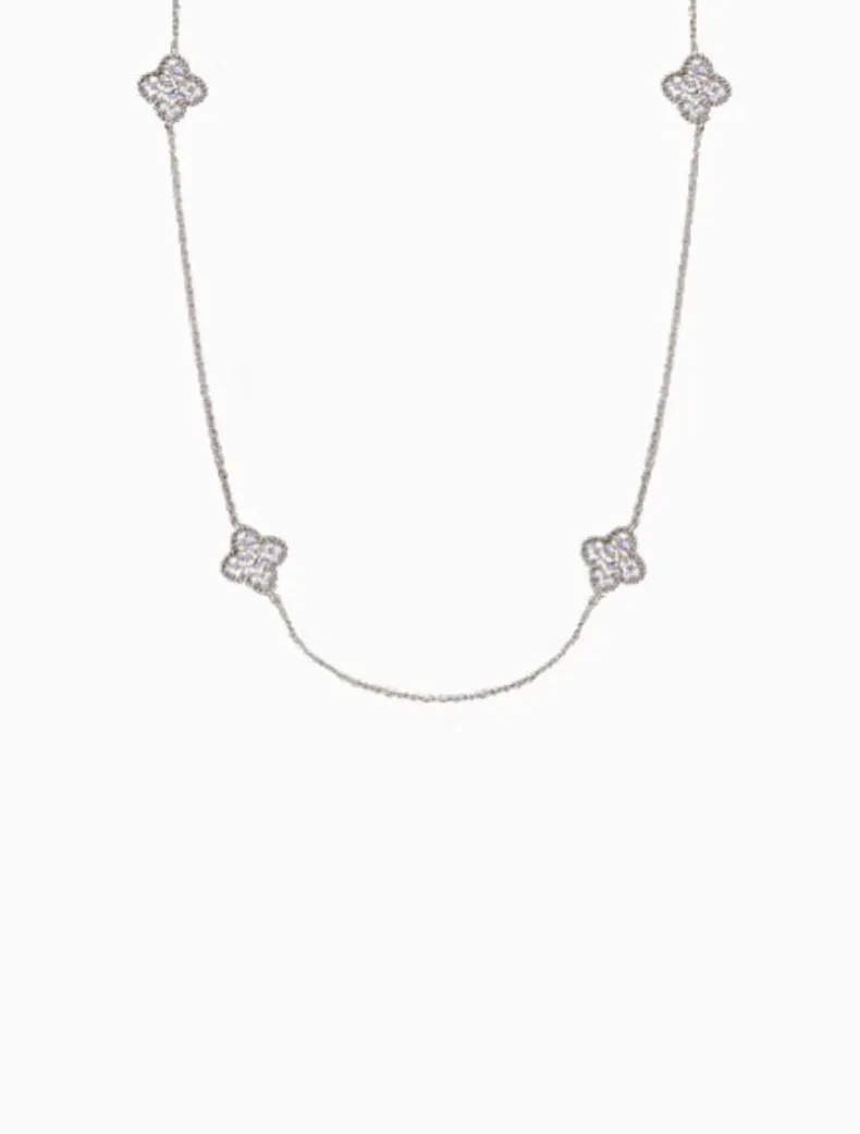 Crusted Clover Necklace Silver
