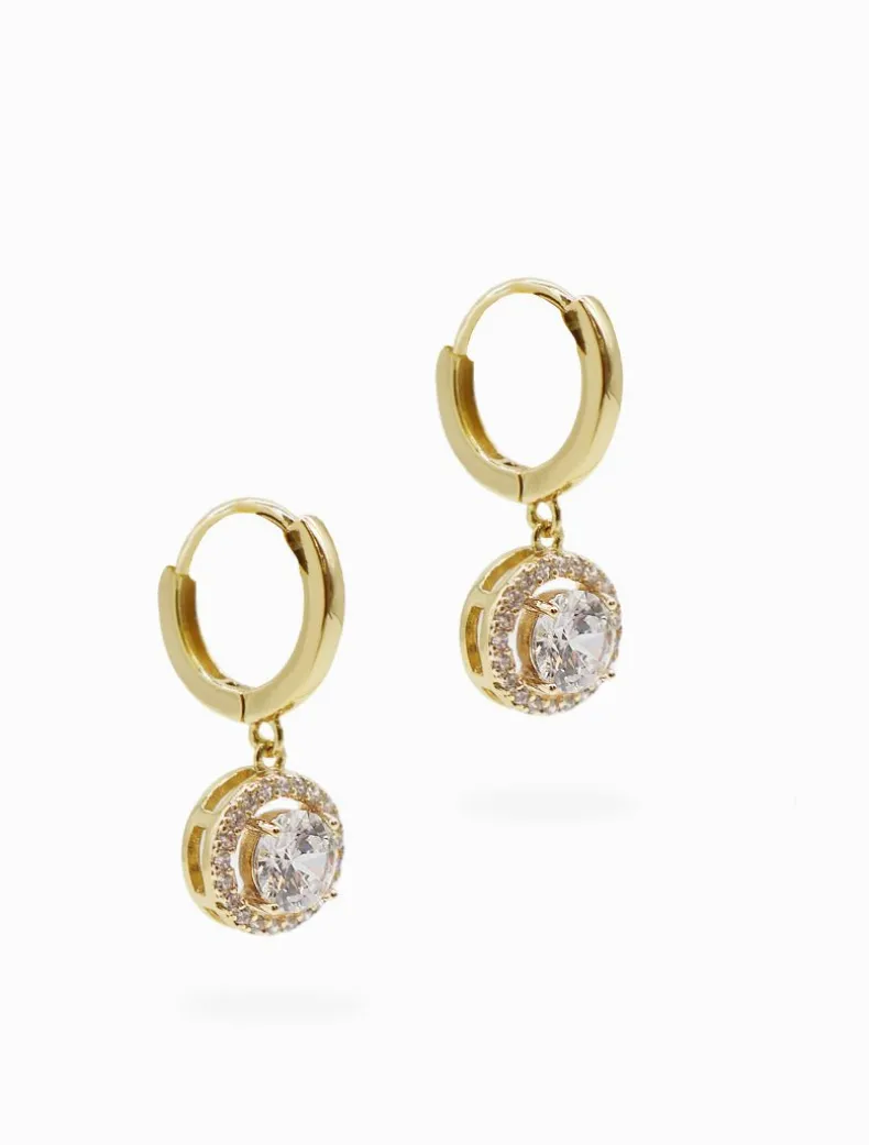 Crystal Circle Drop Earrings Gold