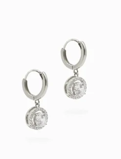 Crystal Circle Drop Earrings Silver