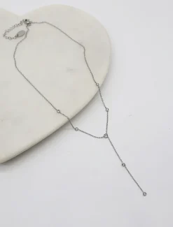 Crystal Long Drop Necklace Silver