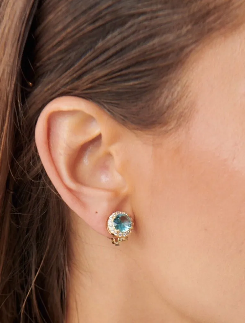 Crystal Surround Clip Ons Light Blue