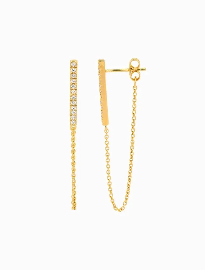 Cubic Zirconia Bar and Chain Earrings Gold