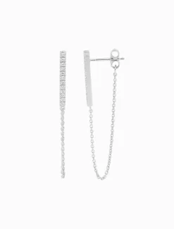 Cubic Zirconia Bar and Chain Earrings Rhodium
