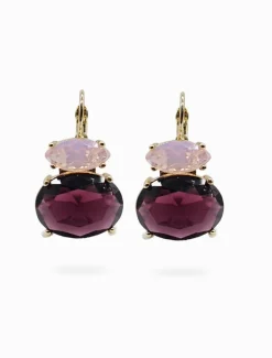 Double Crystal French Hooks Pink and Mauve