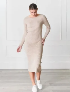 Eden Rib Knit Dress Oatmeal