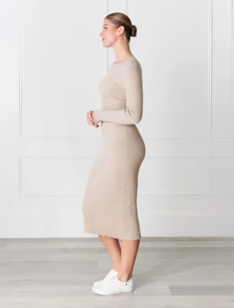 Eden Rib Knit Dress Oatmeal