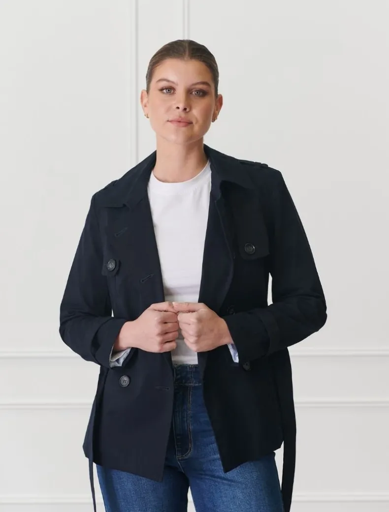 Ella Cropped Trench Coat Navy