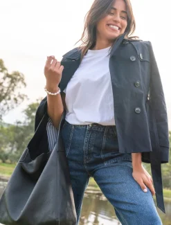 Ella Cropped Trench Coat Navy