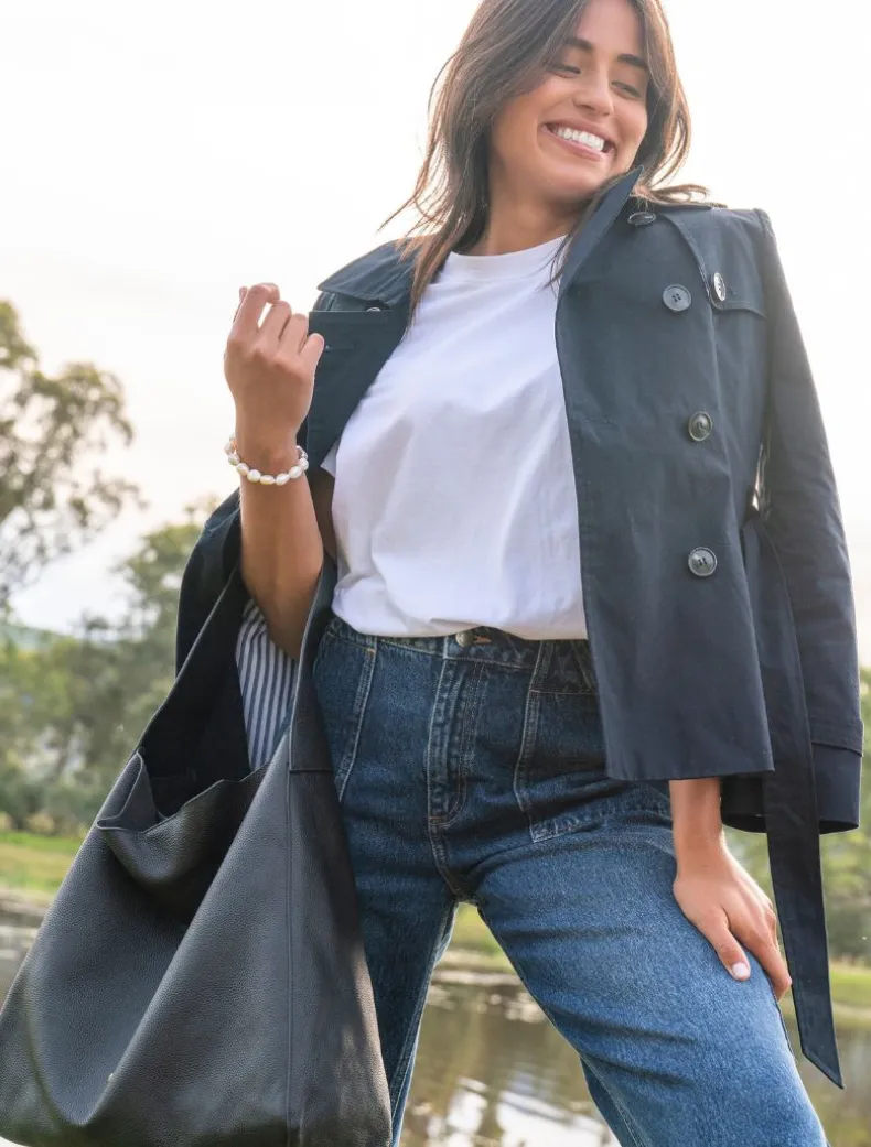 Ella Cropped Trench Coat Navy