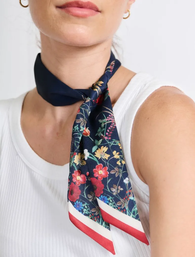 Floral Navy Narrow Scarf