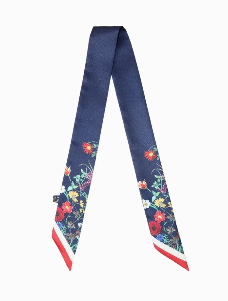 Floral Navy Narrow Scarf