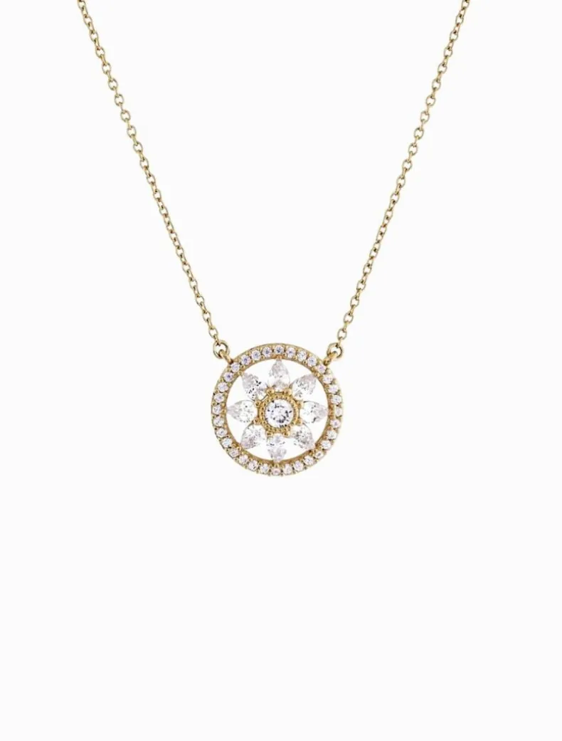 Flower Cubic Zirconia Pendant on Fine Chain Gold